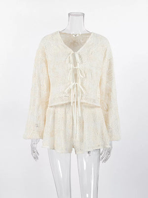 bohemian lounge set in ivory with v-neck
