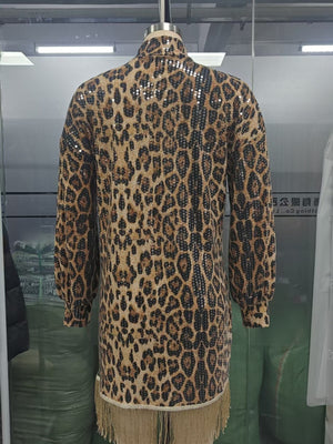 mini dress in black with leopard-print and pocketed