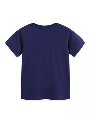 Toddler navy blue cotton crew neck t-shirt, basic style.