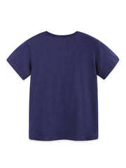 Navy cotton toddler t-shirt with short sleeves and crew neck.
