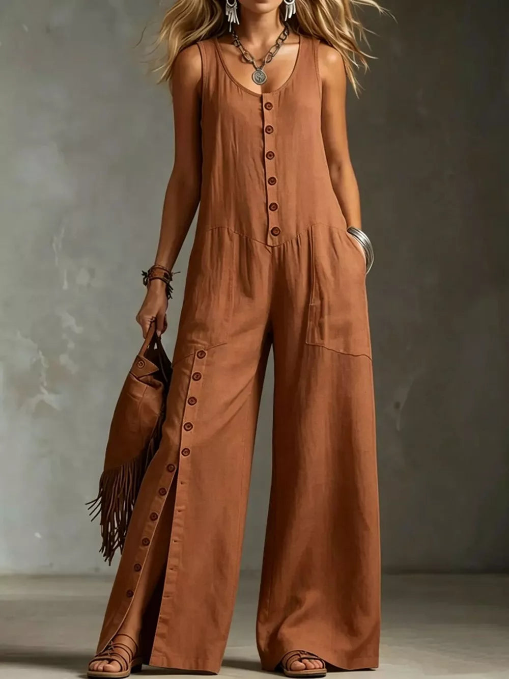 100% polyester Care instructions: Machine wash cold jumpsuit in Green with relaxed silhouette