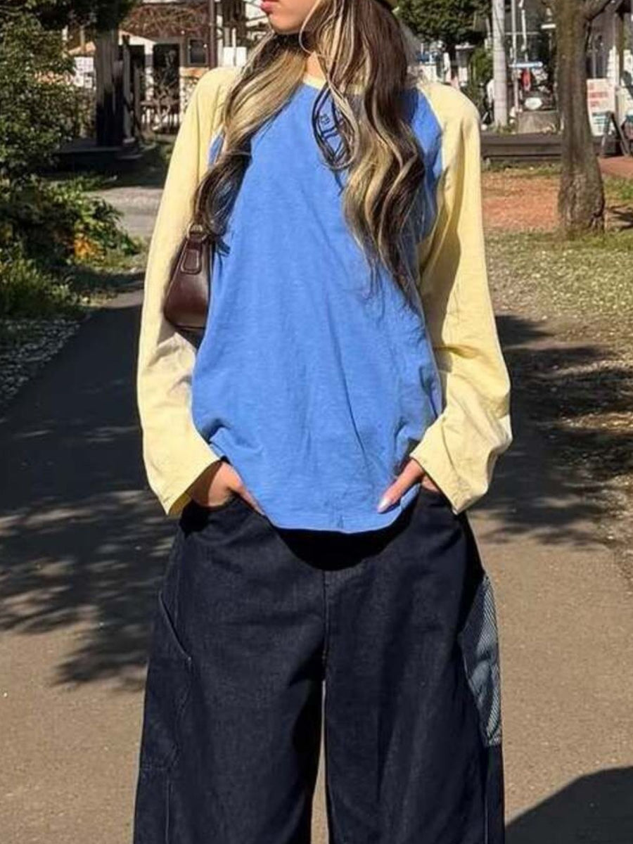 royal blue t-shirt with hip-length and pullover
