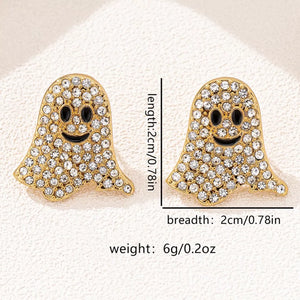 18k Gold-plated Rhinestone Halloween Ghost Earrings in Silver with rhinestone embellishment