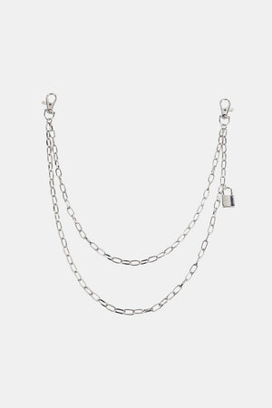 Silver double chain pocket chain with padlock accessory