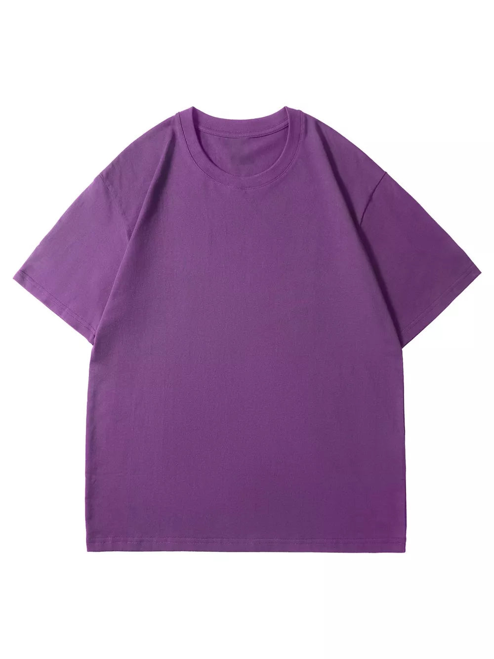 Purple 100% cotton crew neck t-shirt with short sleeves.