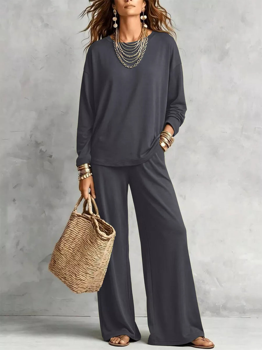 bohemian two-piece set in Dark Green with round neck