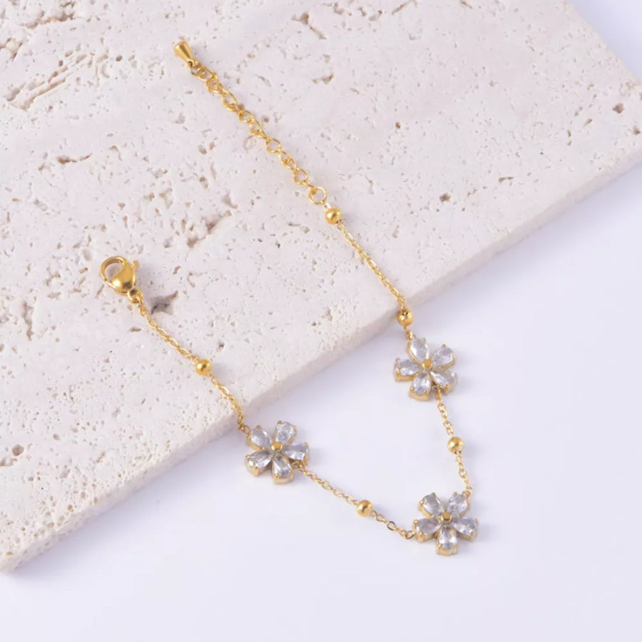 jewelry set featuring floral in Gold with 18K Gold-Plated,Stainless Steel,Zircon Care instructions: Avoid wearing during e