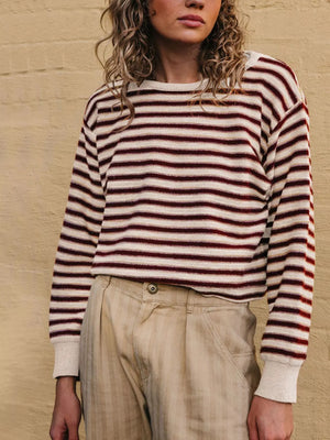 burgundy relaxed pullover sweater with crew neck