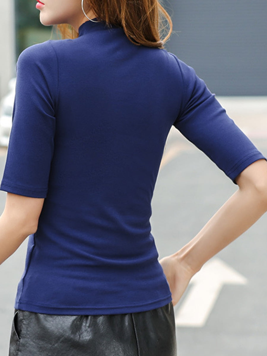 White fitted t-shirt with mock neck
