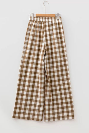 Gingham Plaid Tie Elastic Waist Shift Pants option 6