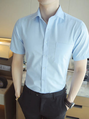 Black Men's Short Sleeve Slim Fit Casual Shirt