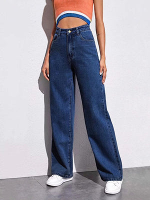 85% cotton, 15% polyester Care instructions: Machine wash cold wide-leg jeans in Black with wide-leg silhouette