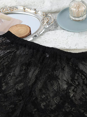 Lace Tube Top Cardigan & Shorts Lounge Set in Black with lace