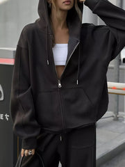 Black with Oversized Zip-up Hoodie And Wide-leg Pants Set in Black
