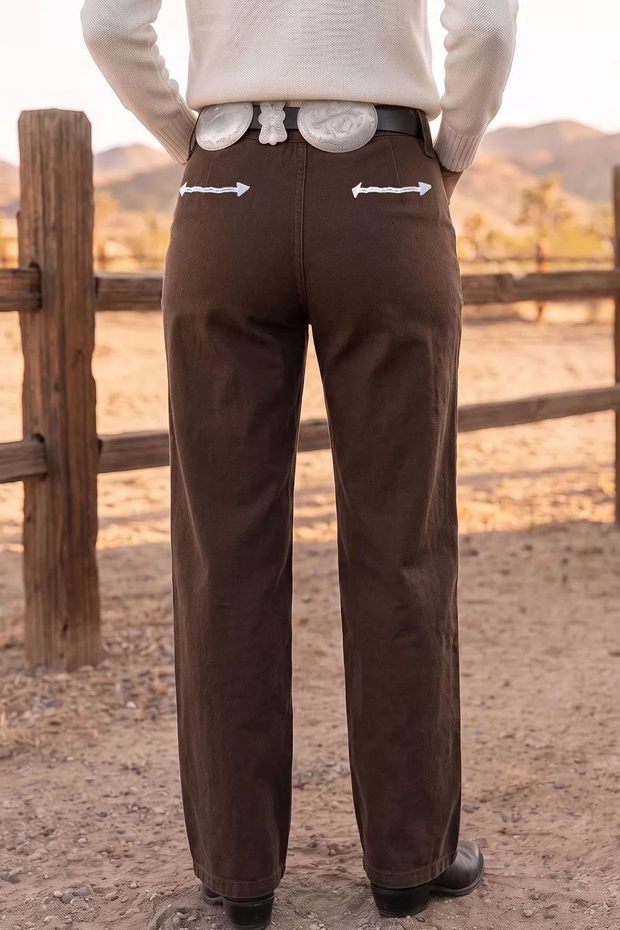 Dark Brown jeans featuring pocketed and color-block
