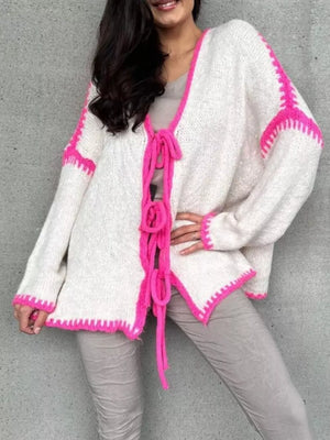 Tie Front Drop Shoulder Cardigan in Black