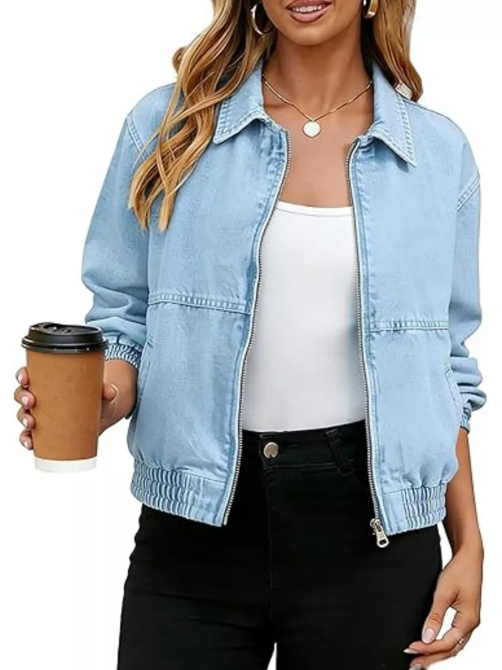 classic denim jacket in Dark Blue with collared