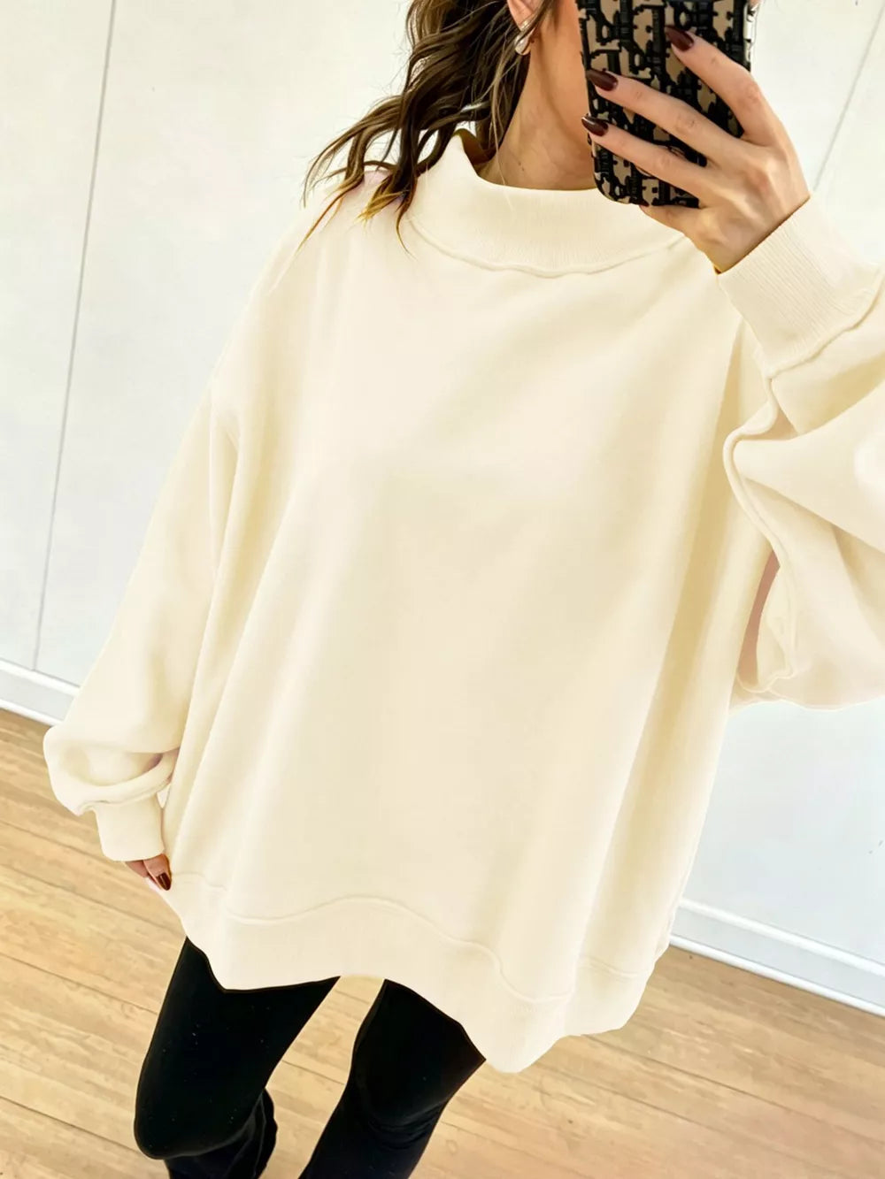 athleisure sweatshirt in Blush Pink with mock neck