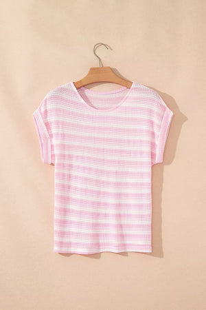 Striped Print Waffle Knit T Shirt option 6