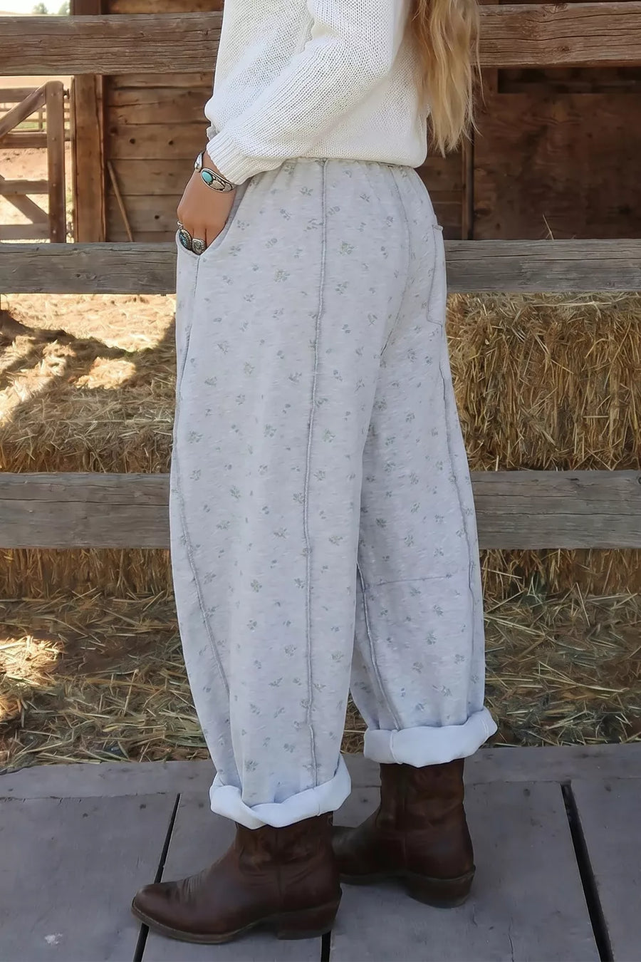 Floral Print Elastic Waist Regular Fit Pants option 5