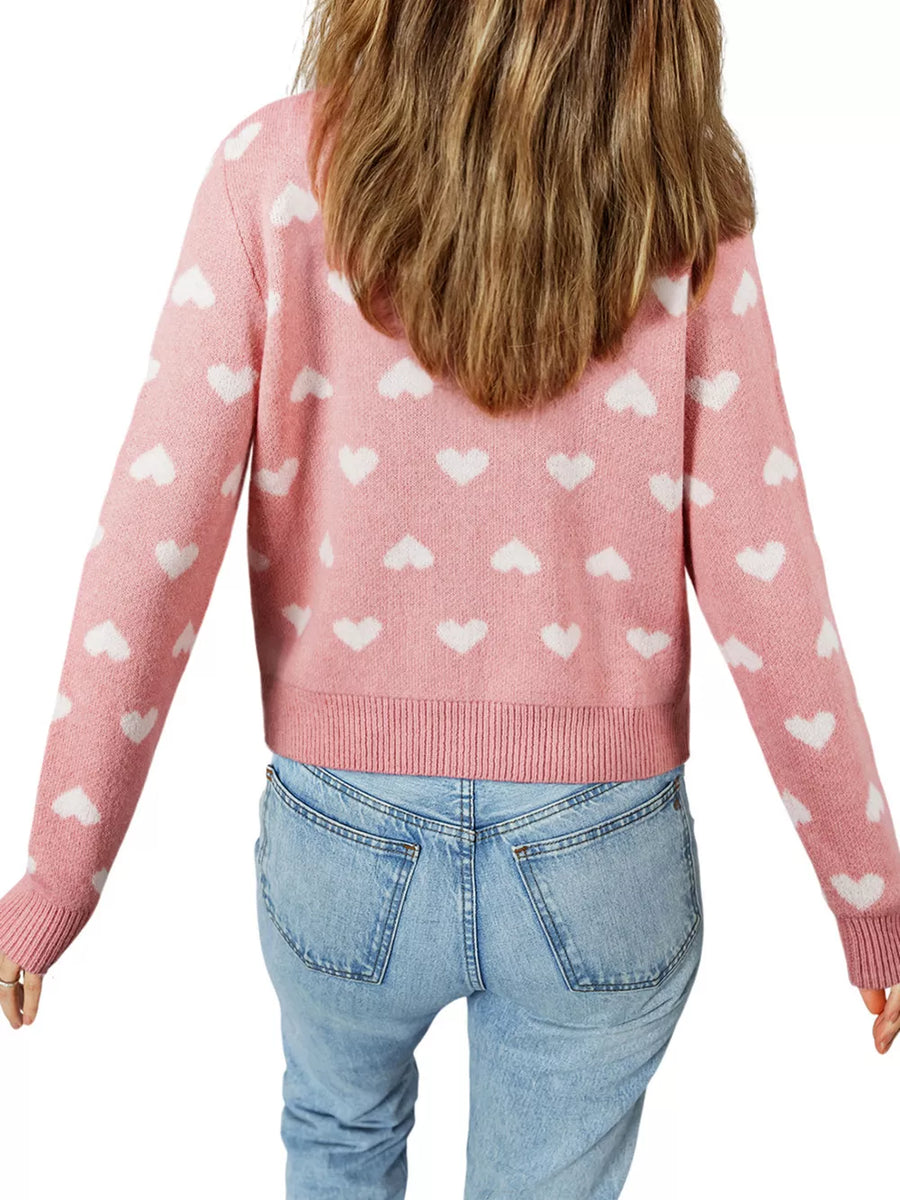Button Down Heart Pattern Cardigan in Dusty Pink