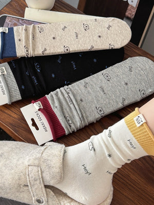 socks featuring cartoon-print in Cream with cotton Imported Size &amp texture