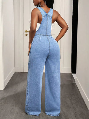 Wide Strap Wide Leg Denim Overalls option 6