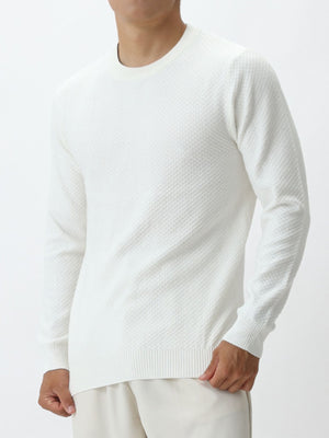 crewneck sweater in White with geometric and lightweight