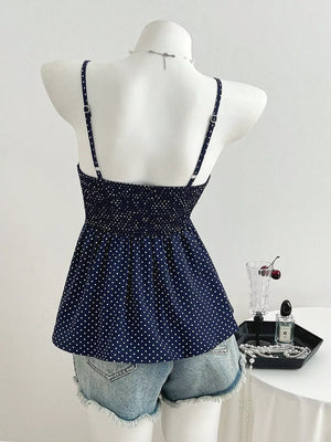 Navy with Polka Dot Peplum Cami