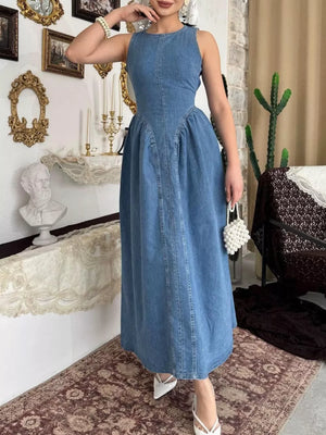 Light Blue A-line dress with stretch and sleeveless