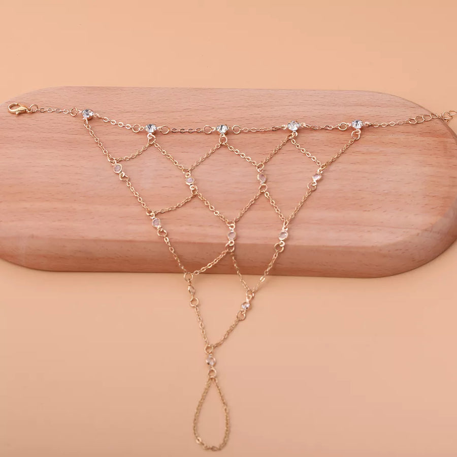 Elegant 18k Gold-plated Chain Bracelet With Rhinestones in Silver