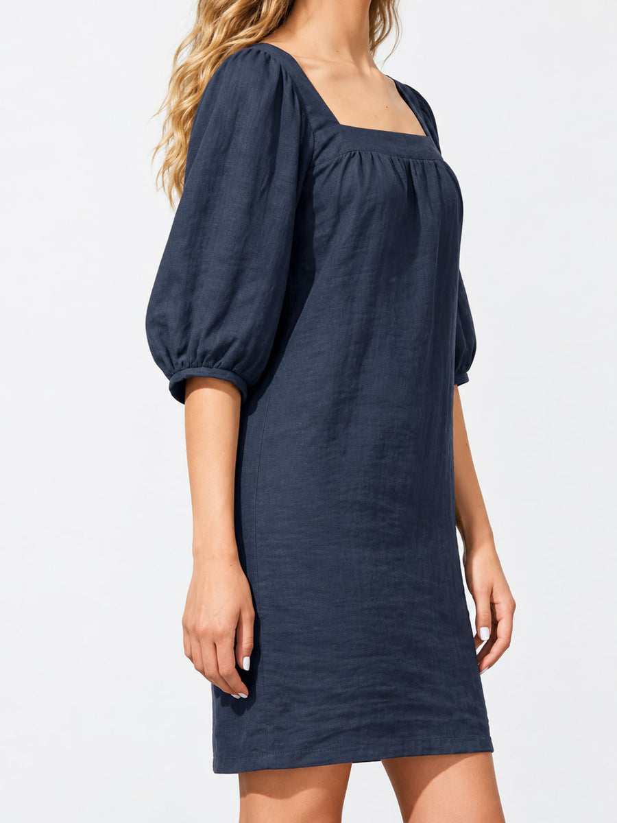 Square Neck Puff Sleeve Mini Dress in Blue