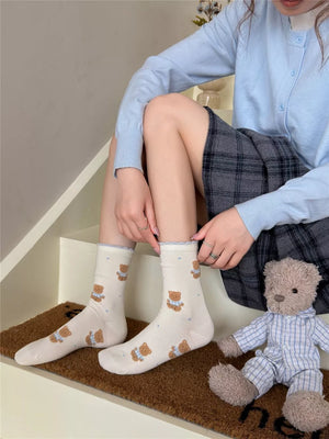 socks featuring motif in light gray with cotton Imported Size &amp texture