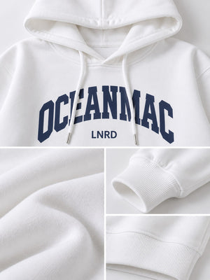Letter Graphic Long Sleeve Hoodie in Light Gray