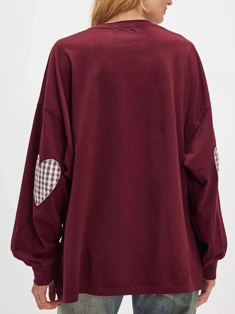 Heart Patch Long Sleeve Sweatshirt in White