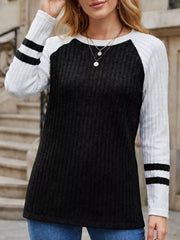 Ribbed Raglan Sleeve T-shirt in Burgundy, view 18
