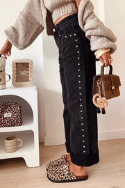 straight jeans in Black with studded detail and ankle-length