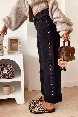 straight jeans in Black with studded detail and ankle-length