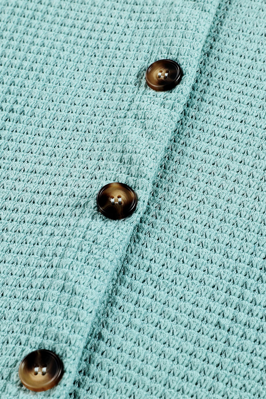 Light Green waffle knit button-down shirt jacket with brown buttons