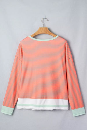 Stripe Colorblock Raw Seam Long Sleeve Tunic option 6