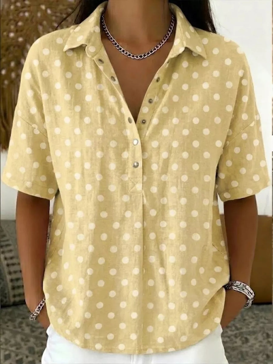 Full Size Polka Dot Short Sleeve Shirt Plus Size, view 12