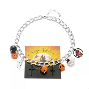 necklace in orange with charm details and collar