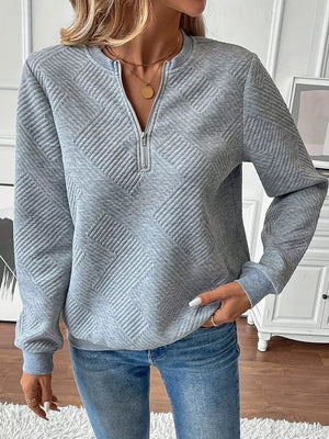 Black with Textured Quarter-zip Sweatshirt
