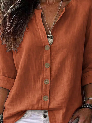 Red Linen Long-sleeve Top