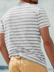 Men's Full Size Striped Pocket Short Sleeve T-shirt in Red