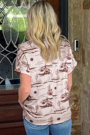 Desert Sand Print Short Sleeve Knit Top in Dust Storm
