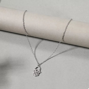 Silver evil eye hamsa pendant necklace with rhinestones