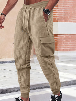 Black Men's Textured Cargo Joggers Plus Size