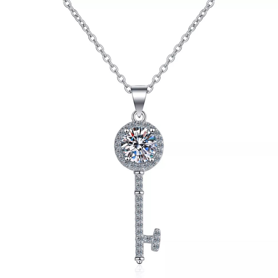 925 sterling silver,Moissanite Carat weight: 1ct Care instructions: Avoid wearin necklace in Silver with key shape silhouette