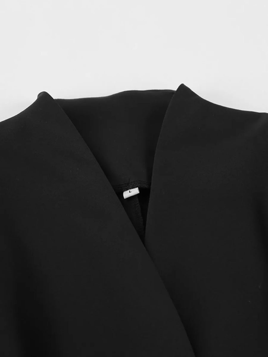 Button Down Pleated Blazer And Wide-leg Pants Set in Black, view 13